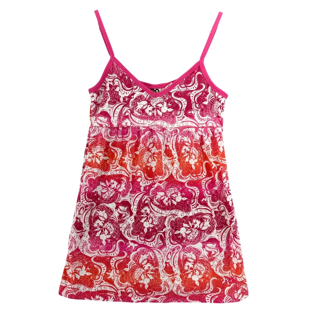 Y2K Roxy Pink Orange Paisley Floral Empire Waist Cami Tank Top Small Baddie Surf